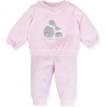 Conjunto de dos piezas sin pie para bebé niña rosa con abertura en la espalda a presión y ositos bordados