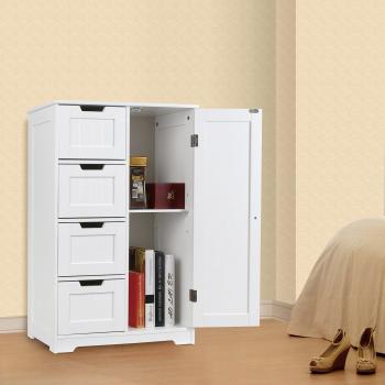 HOMFA Casa de Campo Cajonera Armario de madera Taquilla 4 Cajones y 1 Puerta Organizador MDF 56x30x83cm Color Blanco