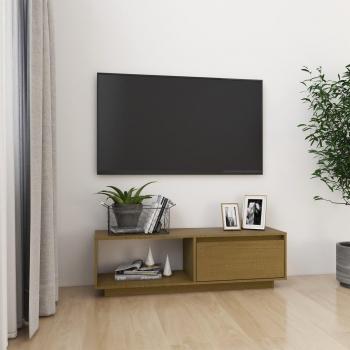 Mueble de TV de madera maciza de pino marrón miel 110x30x33,5 cm
