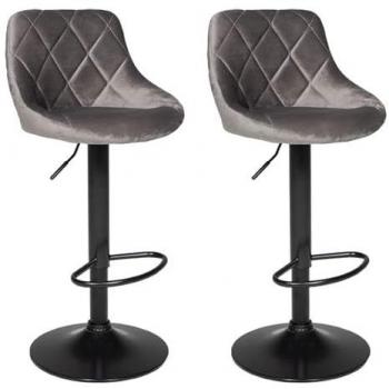 Happy Garden Juego de 2 taburetes de bar de terciopelo gris ROBIN, silla de cocina, diseño moderno, asiento regulable en altura, giro de 360º y reposapiés, taburete con respaldo de terciop