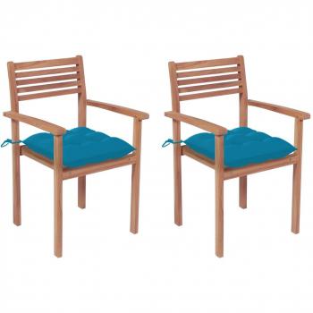 Teak Garden Chairs Set of 2 with Light Blue Cushions