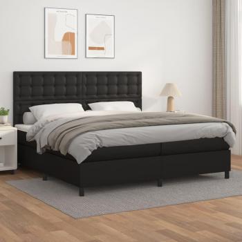 Cama box spring con colchón de muelles en cuero sintético negro 200x200 cm