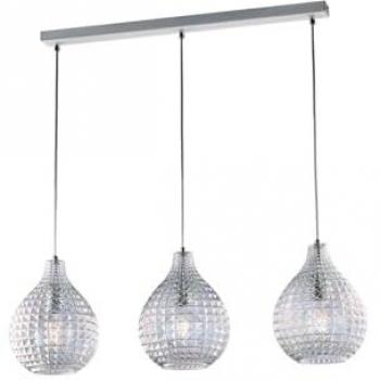 Lámpara de Techo Moderna 3 Luces con Diseño de Diamante en Hierro Blanco y Vidrio Soplado Transparente