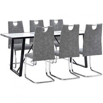 vidaXL Juego de Comedor 7 Piezas de Cuero Sintético Mobiliario Decoración Interior Casa Hogar Robusto Duradero Resistente Funcional Práctico Útil Gris