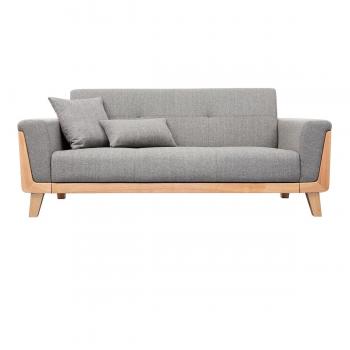 Sofá nórdico 3 plazas gris claro y madera FJORD