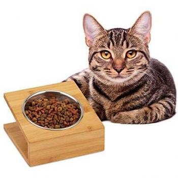 Soporte Elevado para Comida y Agua de Gatos y Perros, Diseño Inclinado, 10x18x18 cm, Natural - Relaxdays