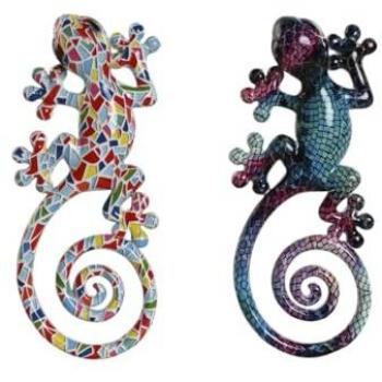 Decoración de Pared Multicolor Mosaico Lagarto Mediterráneo 8 x 4 x 20 cm (2 Unidades)
