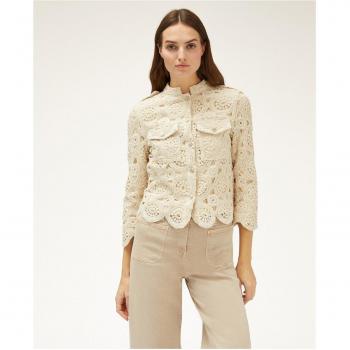 Chaqueta de mujer ligera de crochet con cuello mao