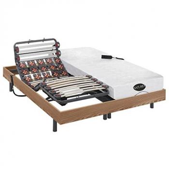 Cama eléctrica articulada DAMYSOS de NATUREA con colchón de memoria y bambú, motores OKIN, 2x80x200 cm, roble
