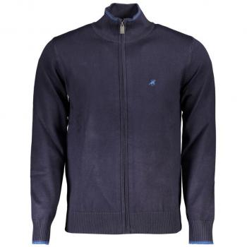 U.S. Polo Assn. Men's Grand Polo Classic Blue Zip Cardigan with Contrast Details - XL, Embroidered Nylon