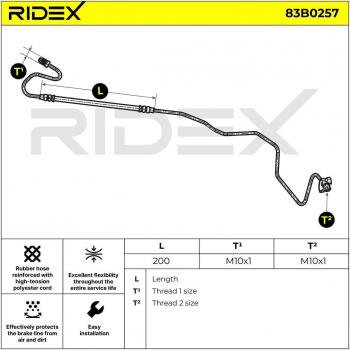 Latiguillo de Freno Flexible RIDEX 83B0257 para PEUGEOT y CITROËN