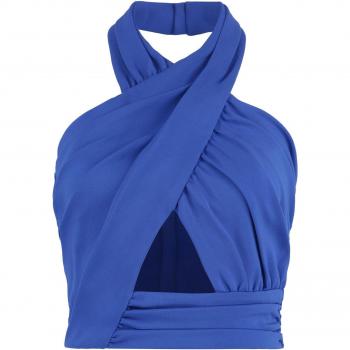 Balmain Women's Criss-Cross Sleeveless Top in Blue | Size XL | AF1AB270JF31 Color 6CH