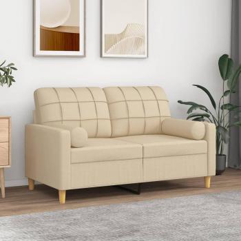 Sofá 2 plazas con cojines color crema 120 cm en tela Vidaxl