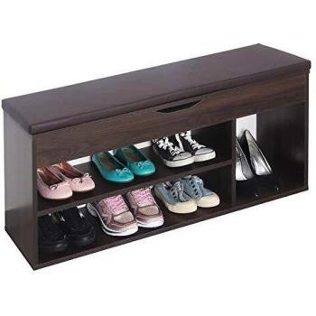 RICOO Banco Zapatero con Asiento 104 x 49 x 30 cm Mueble recibidor Roble marrón Oscuro – Organizador Zapatos WM034-EB-B