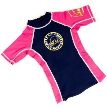 Surfit Girl's Quickdry Short Sleeved Top UV50 Plus - Navy/Pink, 8-9 Years