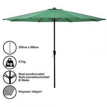 Sombrilla Jardín 300 x 230 cm con Manivela - Parasol Repelente al Agua - Estructura de Acero - Color Verde