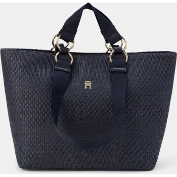 Bolso Tote Efecto Rafia con Logo Metalizado Tommy Hilfiger 33 cm Azul