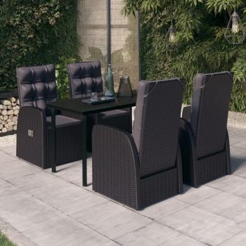 5-Piece Black Garden Dining Set with Cushions