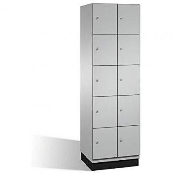 Armario de Compartimentos Bajo Llave CAMBIO C+P con 10 Fácher, 2 Abteil, Puertas de Acero, Color Blanco Aluminio