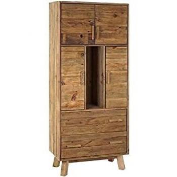DT MB-164974 Vitrina Madera Reciclada Pino Desgastado, Marrón, 80 x 40 x 190 cm