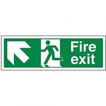 vsafety 14007 ax-s Fire Exit y flecha hacia arriba izquierda señal, vinilo autoadhesivo, paisaje, 300 mm x 100 mm), color verde