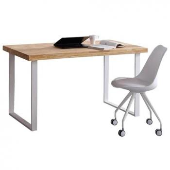 Escritorio Natural Nórdico Skraut Home - Mesa de Estudio y Comedor - 120 x 60 x 73 cm - Tapa de Madera Color Roble con Patas Metálicas Blancas