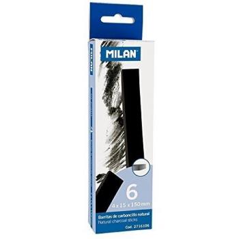 Milan - Caja 6 barritas de carboncillo natural rectangular 15x4 mm