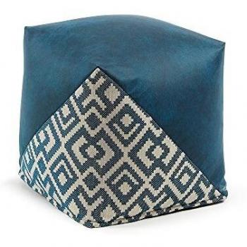 Kave Home - Puf Malawi Azul Cuadrado 45 x 45 cm en Tela Jacquard y Piel sintética