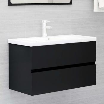 Armario para lavabo de madera contrachapada negro 80x38,5x45 cm