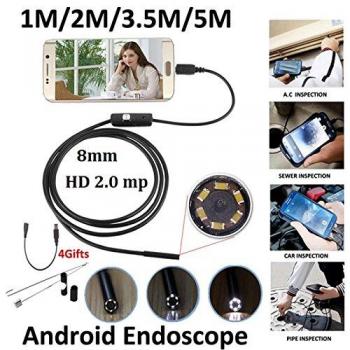 Giantree Endoscopio USB, 5m 8mm Android HD 2MP Endoscopio Impermeable 6 LED Borescope Cámara de inspección USB
