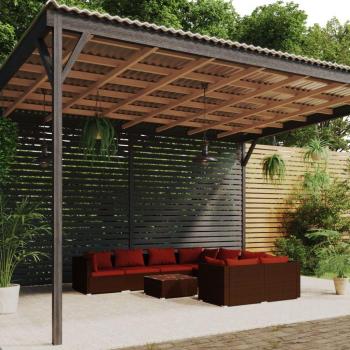 9-Piece Brown Poly Rattan Garden Lounge Set with Cushions