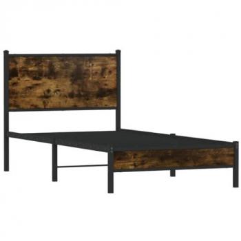 Estructura de cama con cabecero metal roble ahumado 80x200 cm Vidaxl Marrón, cama individual, armazón de metal, diseño moderno, color marrón roble ahumado