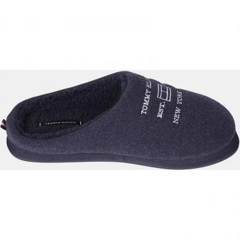 Tommy Hilfiger Zapatillas de casa para hombre en azul marino, abiertas, con logotipo bordado