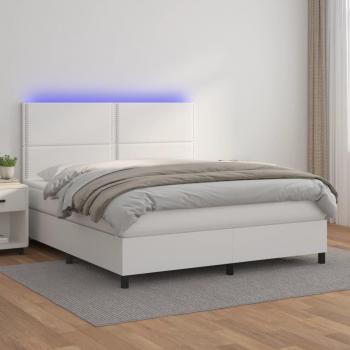 Cama box spring suave con colchón y LED blanco 180x200 cm de cuero sintético