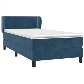 Cama box spring con colchón terciopelo azul oscuro 90x200 cm