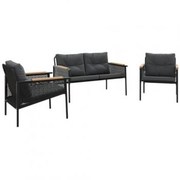 3-Piece Black Steel Balcony Furniture Set with Cushions