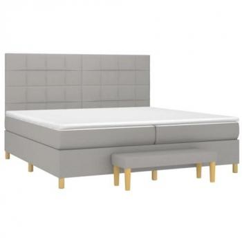 Cama box spring con colchón viscoelástico espuma protector muelles ensacados adaptable acolchado reversible tela gris claro 200x200 cm