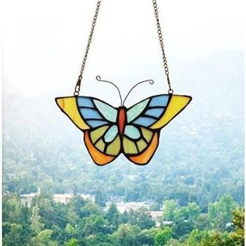 Makenier estilo Tiffany vidriera Mariposa Colgante, diseño de ventana Sun Catcher