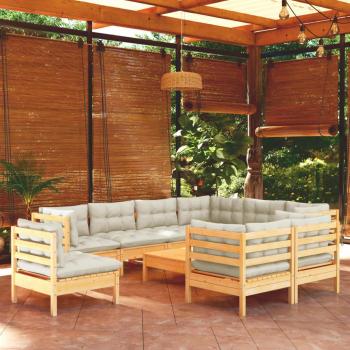 10-Piece Garden Lounge Set with Cream Cushions Solid Pinewood