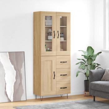 Aparador alto de madera contrachapada color roble Sonoma 69,5x34x180 cm
