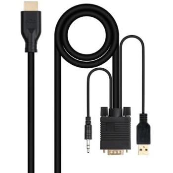 Convertidor VGA a HDMI Nano Cable 1.8m - Negro - 1920x1080@60Hz - Jack de Audio 3.5mm - USB-A para Alimentación