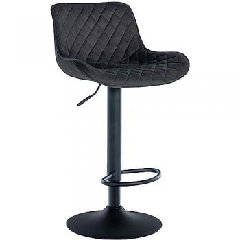 Taburete de bar Minosa Negro Terciopelo, ajustable en altura, con reposapiés y base metálica