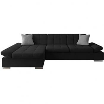 Sofá rinconero Comfivo 152 con función de descanso y caja de ropa de cama, 278x161x76cm, color negro