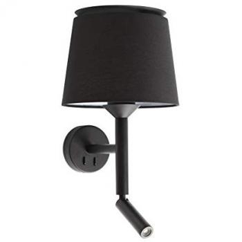 Aplique de pared Savoy con luz de lectura, difusor de acero, cuerpo de acero, tela, 49.9 cm, color negro