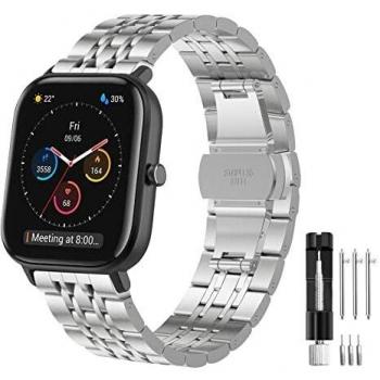 Correa para Amazfit GTS Pulsera, Hatolove 20mm Pulsera de Acero Inoxidable Agradable para Amazfit GTR 42mm/Amazfit GTS/GTS 2/2 Mini/2e/GTS 3/Amazfit Bip/Bip Lite/Bip S/Bip U/U Pro/Bip S Lite