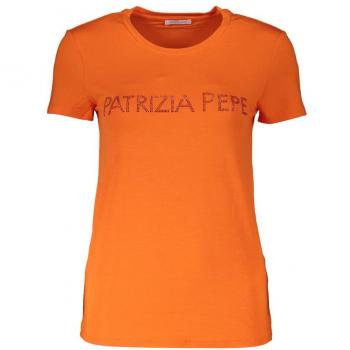 Patrizia Pepe Cotton Rhinestone Crew Neck T-Shirt - Female, Orange, Size: S