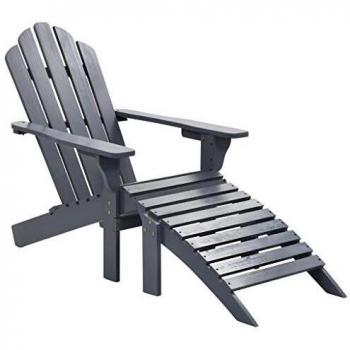 vidaXL Garden Chair with Ottoman Wood Grey Outdoor Lounge Armchair Seating