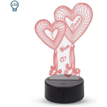 Lámpara ambiental efecto 3D Love con luces RGB intercambiables, efectos y mando a distancia, medidas 9x9x19cm