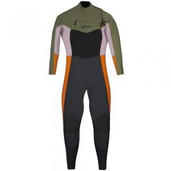 Traje neopreno Rip Curl Dawn Patrol 4/3mm para mujer con manga larga, color negro, azul, naranja y verde, cremallera en el pecho