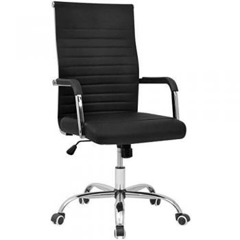 vidaXL Silla de Oficina Regulable Ruedas Cuero Negro Sillón de Mesa Ordenador